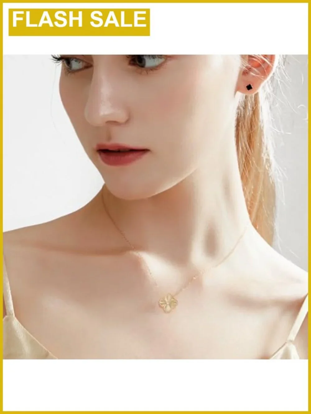 18K Gold Plated Four Leaf Clover Necklace Double Sided Pendant Dainty Lucky